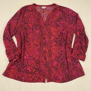 Catherines Red and Pink Paisley Blouse